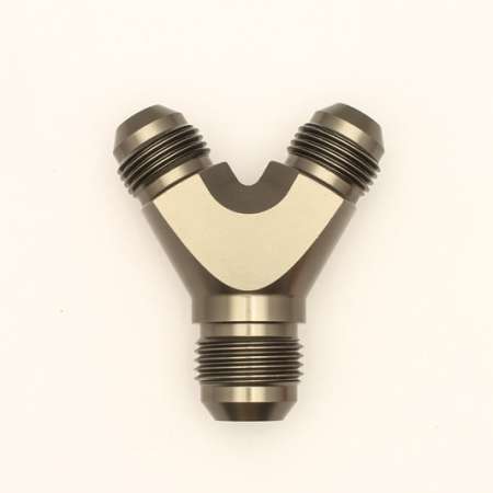 DeatschWerks 8AN Male Flare + 8AN Male Flare to 10AN Male Flare Y Block Fitting