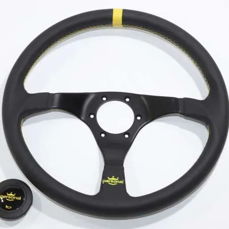 Nardi-Personal Trophy Black Leather Black Spoke Steering Wheel - 350mm