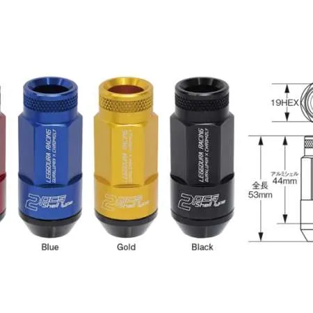 Project Kics Leggdura Racing Shell Type Lug Nut 53mm Open-End Look 16 Pcs + 4 Locks 12X1.25 Black