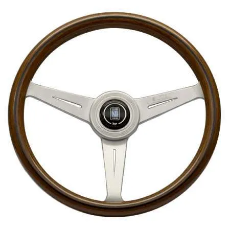 Nardi Classic Mahogany Wood Grain Silver Spoke Steering Wheel - 360mm Flat