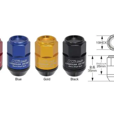 Project Kics Leggdura Racing Shell Type Lug Nut 35mm Closed-End Look 16 Pcs + 4 Locks 12X1.25 Black