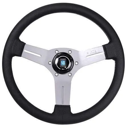 Nardi Competition Black Performated Leather Silver Spoke Steering Wheel - 330mm