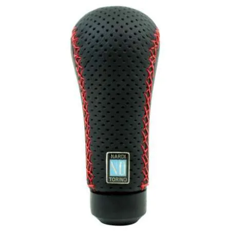 Nardi Prestige Perforated Black Leather Shift Knob - Red Stitch
