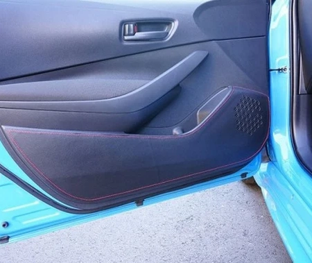 TOM'S Racing Door Kick Panel Protector for 2019+ Toyota Corolla Hatchback (Red Stitching)