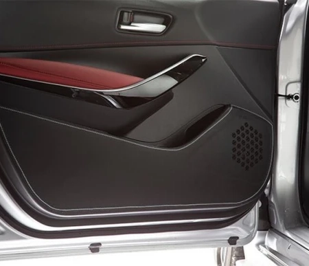 TOM'S Racing Door Kick Panel Protector for 2019+ Toyota Corolla Hatchback (White Stitching)