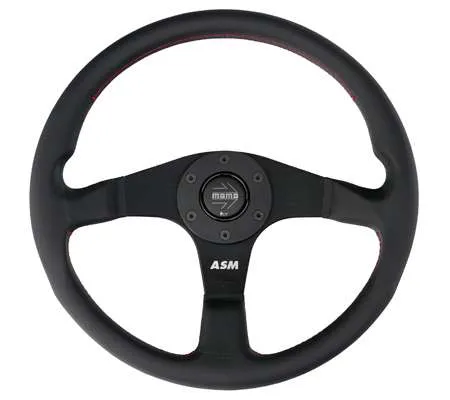 ASM MOMO TUNER Steering Wheel (Black Leather, Red Stitching)
